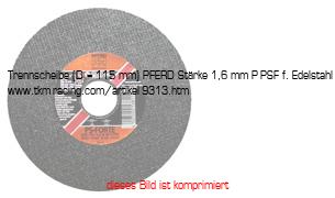 Bild vom Artikel Trennscheibe (D = 115 mm) PFERD Stärke 1,6 mm P-PSF f. Edelstahl