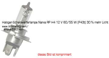 Bild vom Artikel Halogen-Scheinwerferlampe Narva RP H4 12 V 60/55 W (P43t) 30 % mehr Licht