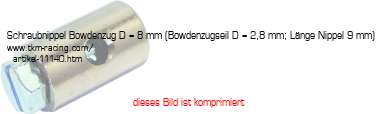 Bild vom Artikel Schraubnippel Bowdenzug D=8,0 mm (Bowdenzugseil D=3,0 mm; Länge Nippel 9,0 mm)