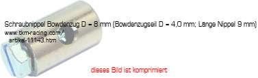 Bild vom Artikel Schraubnippel Bowdenzug D = 8 mm (Bowdenzugseil D = 4,0 mm; Länge Nippel 9 mm)
